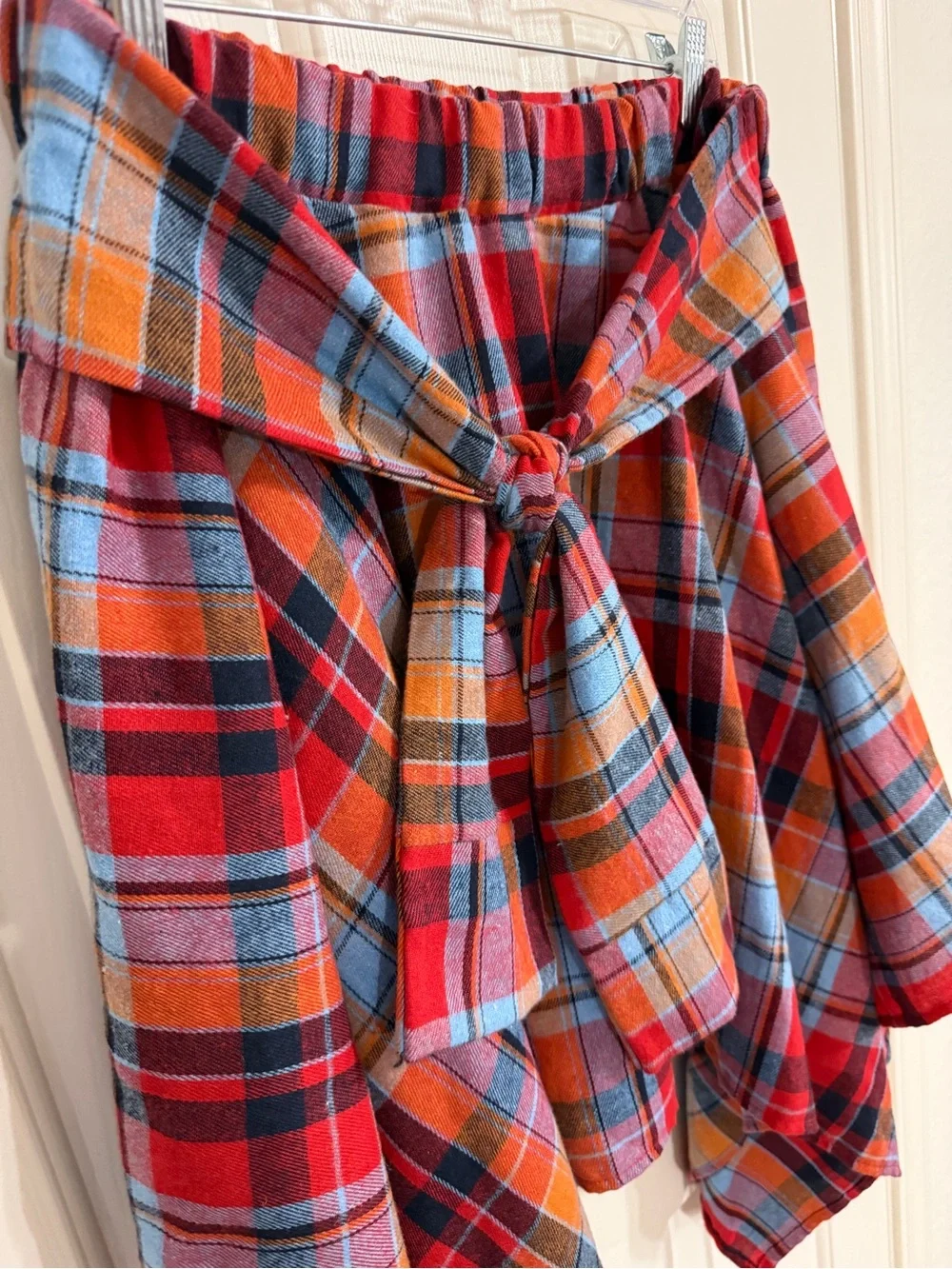 Plaid Asymmetric Tie-Waist Skirt - Red Multi